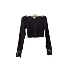 Urban Outfitters Embroidered Long Sleeve Corset Crop Top in Black  Women's S
