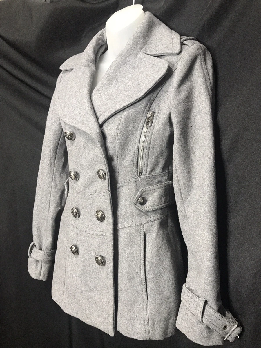 XS Miss Sixty M60 Gray Wool Blend Car Pea Coat Anchor Buttons
