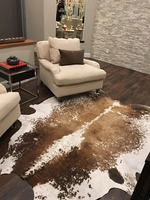 COWHIDESUSA New Salt and Pepper Brazil Cowhide Rug Approx 7' X 6' Longhorn Speckled Cowhide