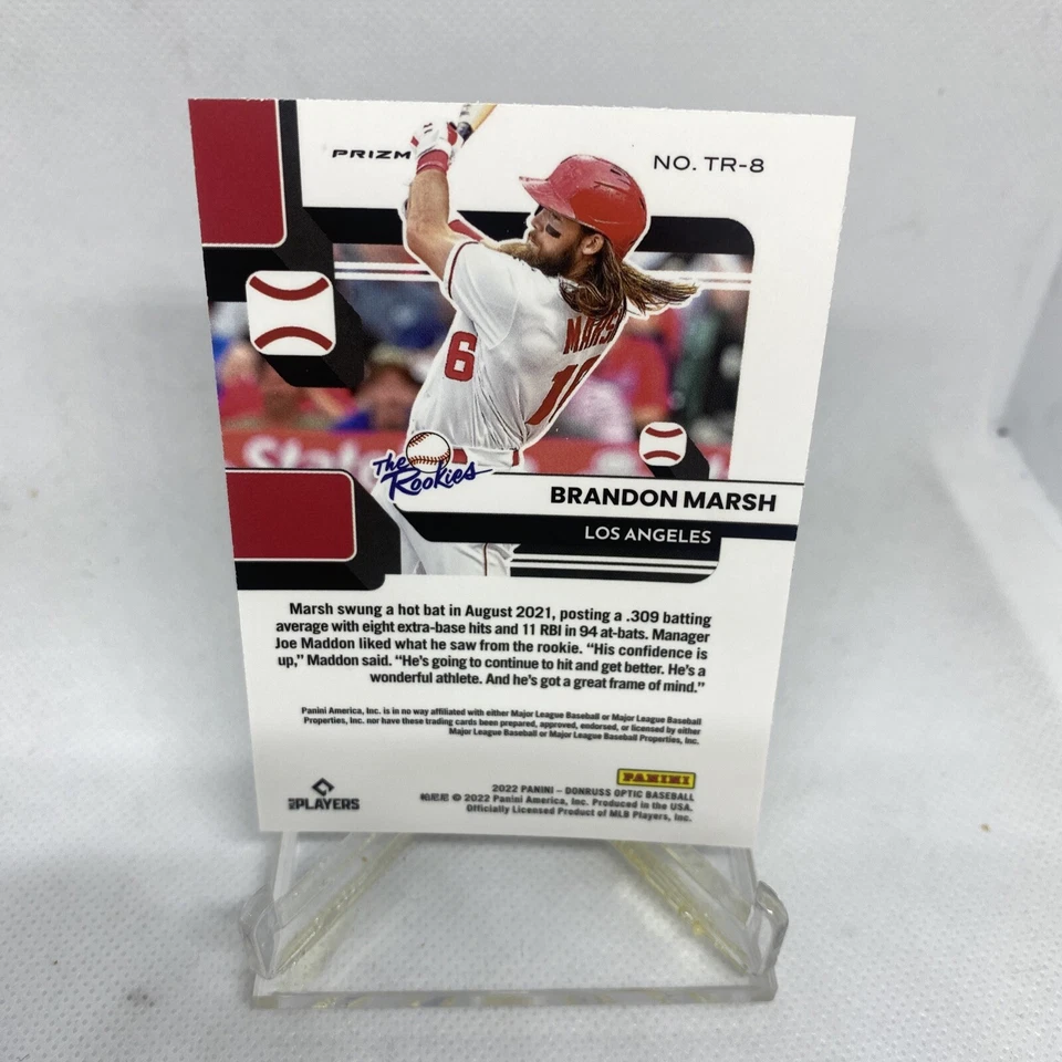 2022 Donruss OPTIC Baseball TR-8 BRANDON MARSH RC The Rookies Silver HOLO Prizm - Image 2 of 2