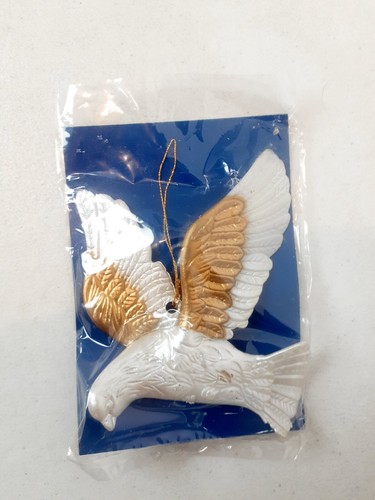 6 Vintage Plastic Flying Dove Birds Christmas Ornament White Gold Just For Keeps - Picture 5 of 10