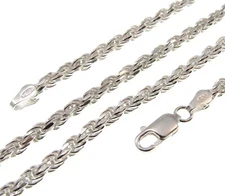 3.5MM Solid 925 Sterling Silver DIAMOND CUT ROPE CHAIN Bracelet / Necklace Italy