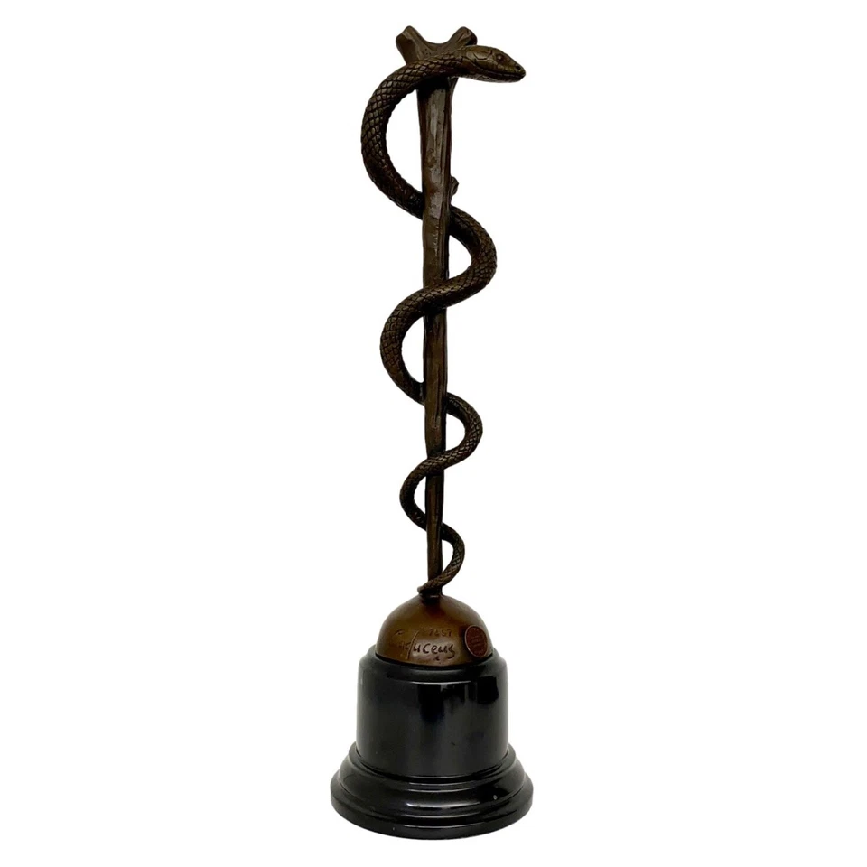 AUBAHO Escultura de bronce varilla de éculapo médico según Caduceo 38 cm estilo antiguo réplica copia