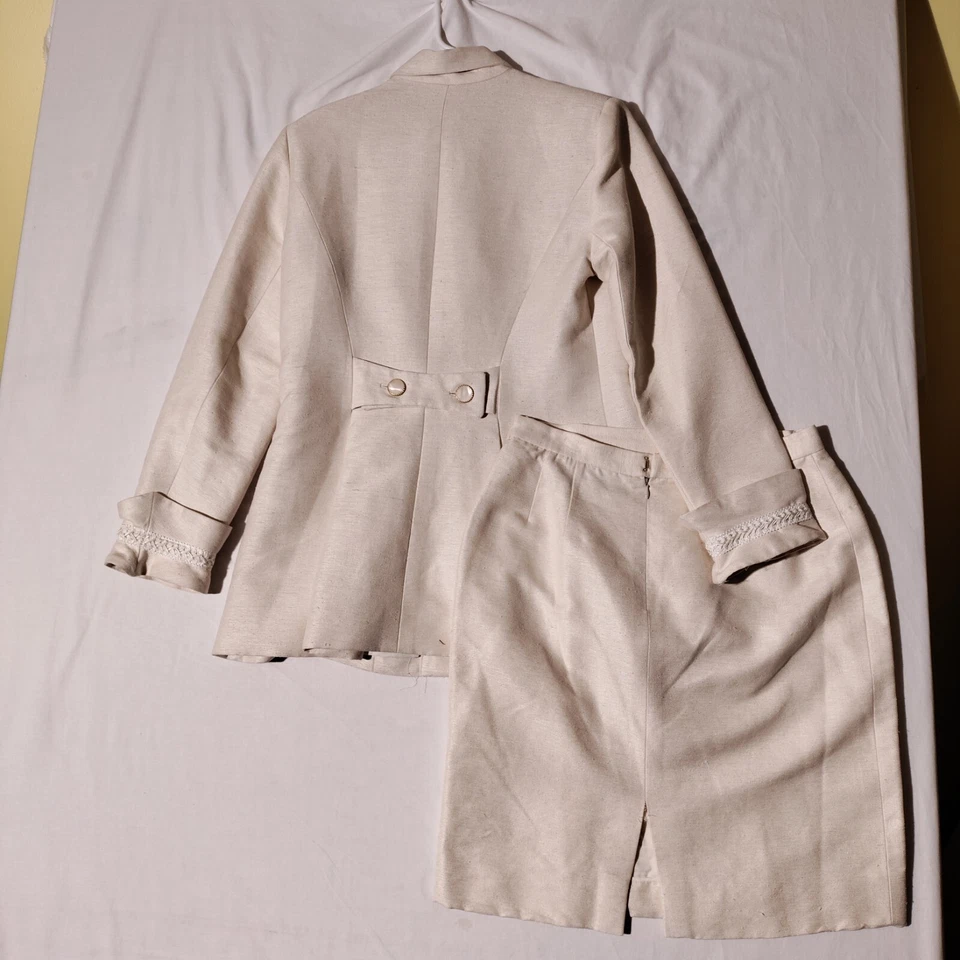 Louis Feraud Expressions Mujer Talla 14 Crema Conjunto de 2 Piezas Falda de Seda Traje De Colección Foto 2 de 4