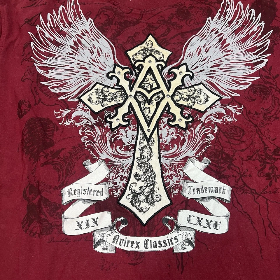 Avirex Y2k All Over Print Jewel Stones Tattoo Hardy Affliction Sz XL 24x32 - Image 2 of 4