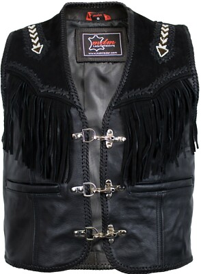 Fransen Biker Lederweste Chopper Weste Western Stil Motorradweste Conchos 