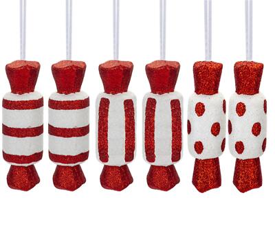 6er Pack süßer Baum Weihnachtsschmuck - rot / weiß