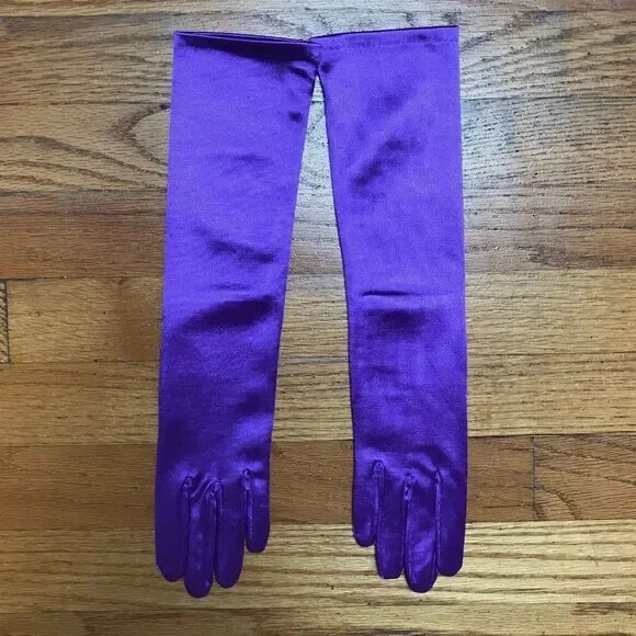 Guantes góticos victorianos steampunk vampiro púrpura satinado hasta el codo Foto 2 de 3