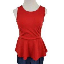Philosophy Top Women's Extra Small Round Neck Sleeveless Peplum Ruffle Hem Red