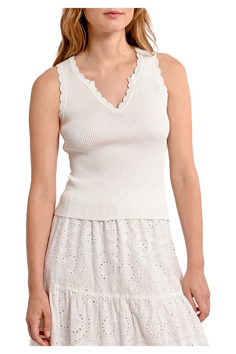 MOLLY BRACKEN canotta donna a costine con bordi pizzo E1733DP 68% вискоза