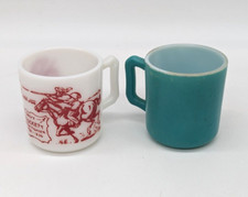 Vintage Hazel Atlas Davy Crockett Teal Childrens Mugs 6 Oz Milk Glass MCM