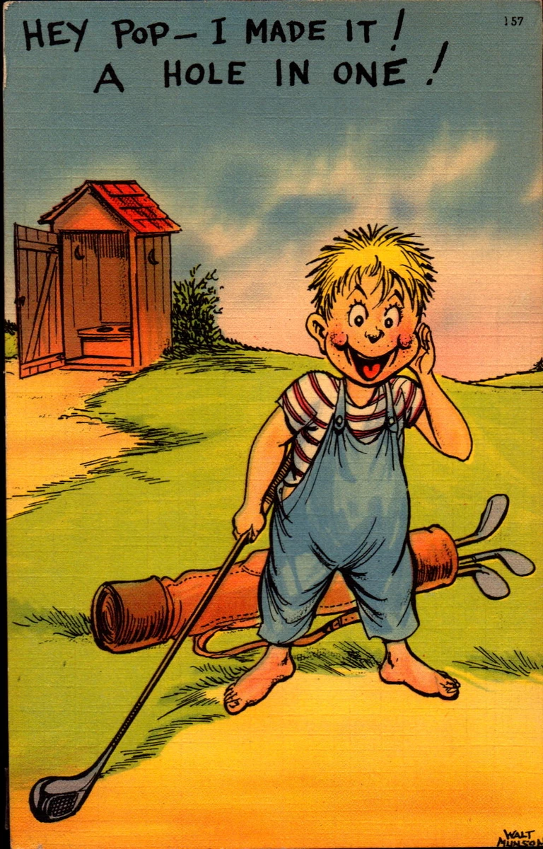 Vintage Postcard Comic card Linen A Hole in One Outhouse | eBay