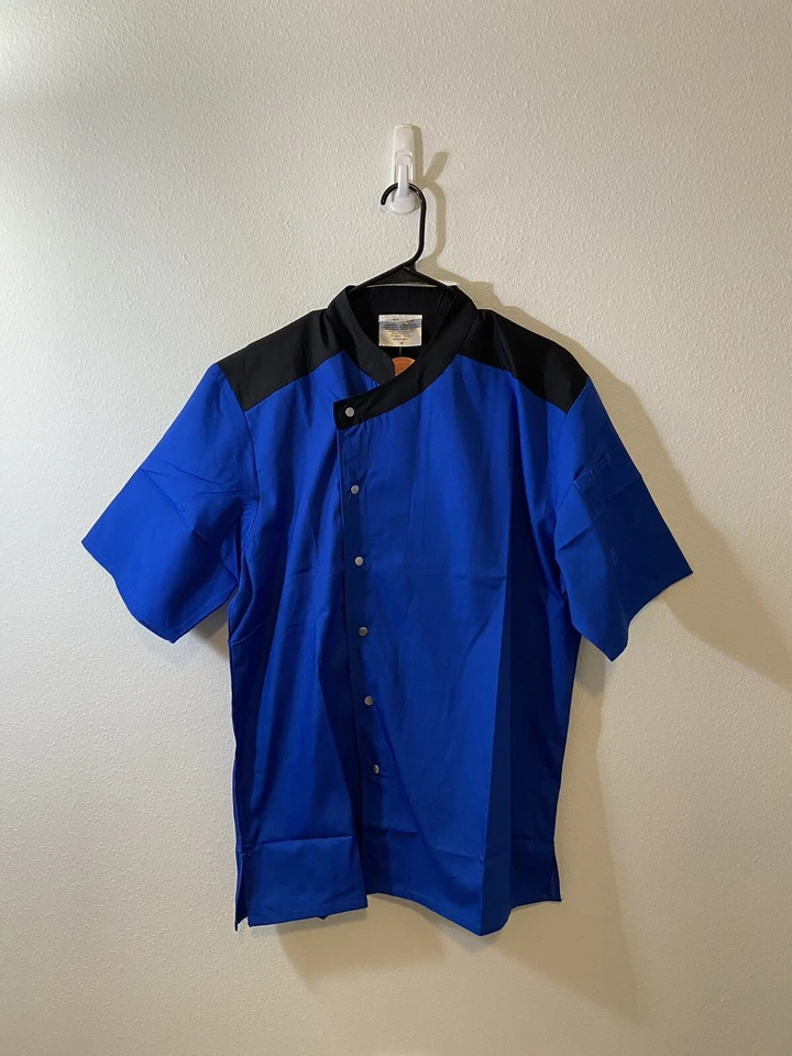 Happy Chef Uniform Shirt Medium Lot Of 2 Blue Mens Snap Button Front #517 NWT - Image 2 of 4