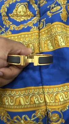 Authentic Hermes Clic  H bracelet gold plated black enamel narrow bangle 