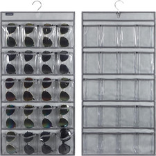 Dual Sided Hanging Sunglasses Organizer with 40 Clear Slots Wall Mounted Case
