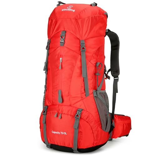 WintMing 75L Hiking Backpack with Rain Cover Waterproof Camping Backpack Shoes