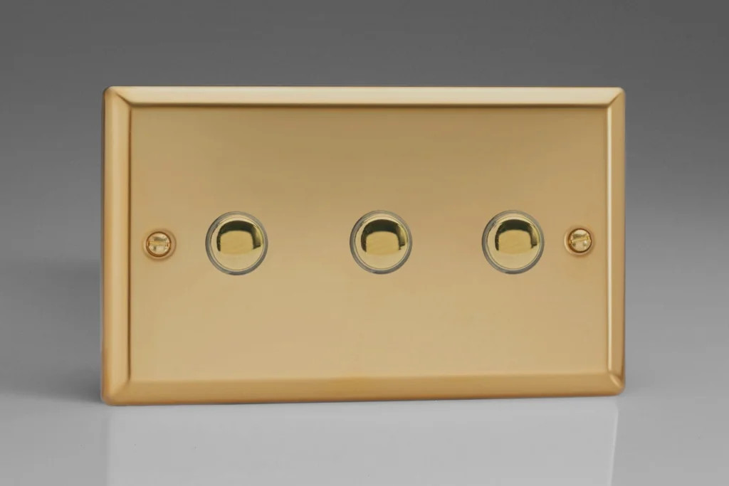 Switch Brass Triple Momentary 6A 3-Gang Classic Victorian Varilight XVM3