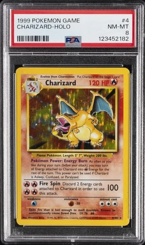 1999 POKEMON BASE SET UNLIMITED #4 CHARIZARD-HOLO PSA 8
