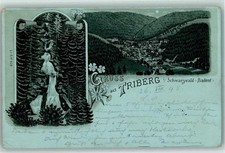 13169909 - 7740 Triberg Wasserfall Lithographie/Mondschein 1898 Gebrauchsspuren