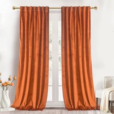 Luxury Soft Russet Orange Velvet Curtains 84 inches Long Back Tab Thermal Insula