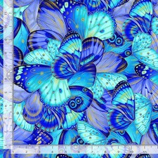 Escapade Floral Fabric Packed Butterfly Wing Blue Timeless Treasures YARD
