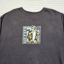 VTG Disney Tigger Sweater Adult LARGE Gray Fleece Sweatshirt Pullover 90s