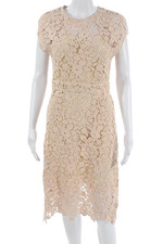 J Crew Womens Sheath Dress Beige Floral Crewneck Short Sleeve Cotton Zip Size 0