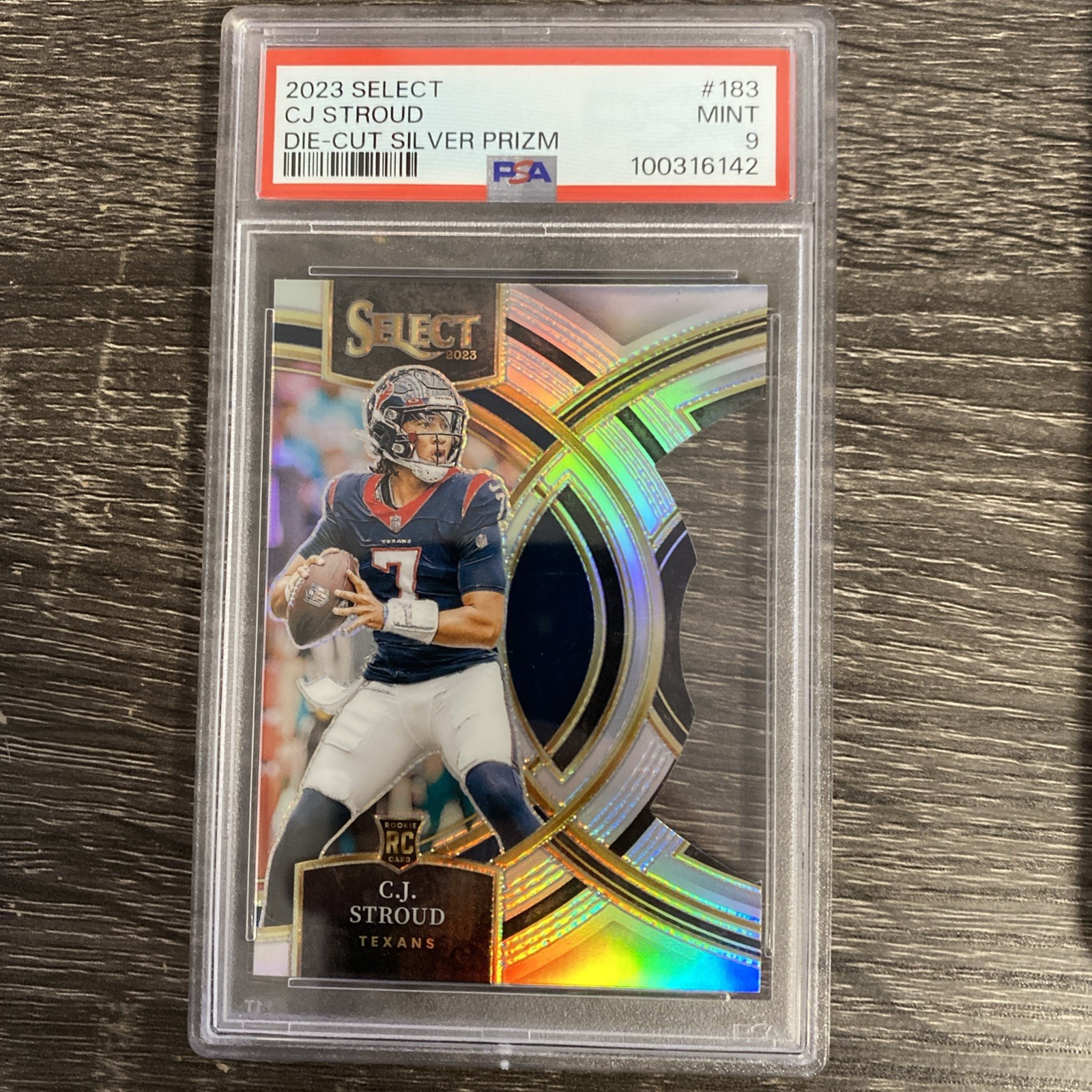 C.J. Stroud 2023 Select Rookie Premier Silver Die Cut Prizm PSA 9. Texans