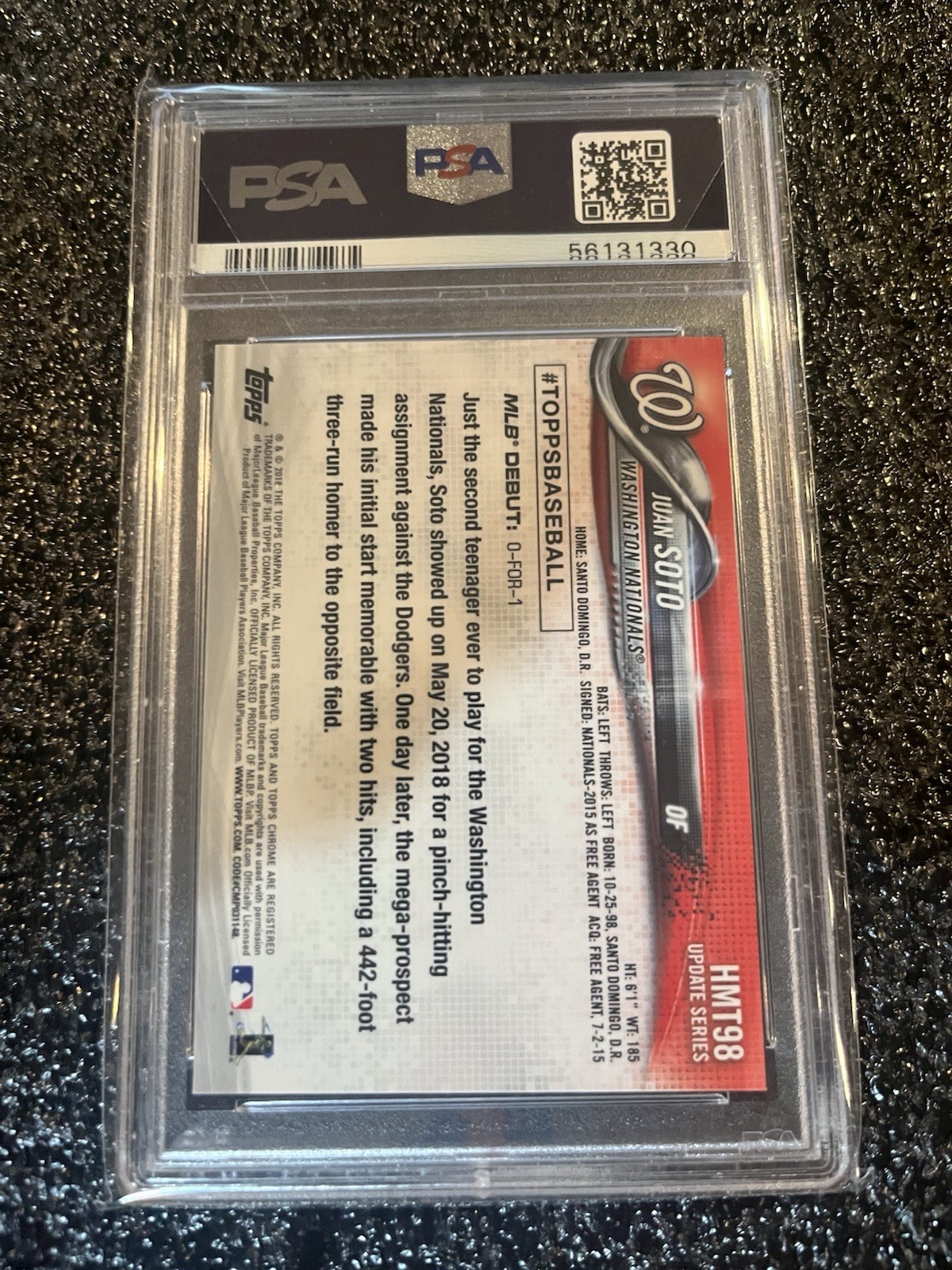 2018 Topps Chrome Update #HMT98 Juan Soto Pink Refractor RC PSA 10 GEM MT view 2