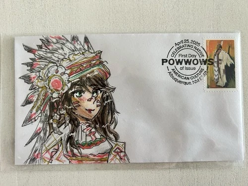 2025 POWWOW FDC Hand Drawn Cachet Katelyn Marks Native American Indian