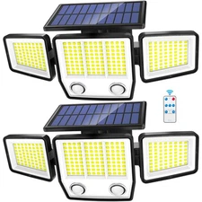 Solar Motion Sensor Outdoor Lights - 3000LM Dual PIR Motion Detector with Rem...