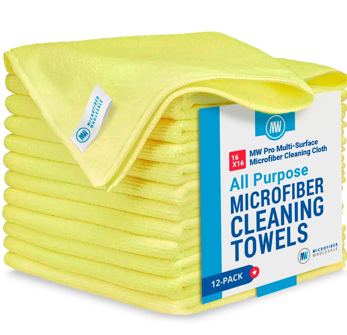 MW Pro 16x16 Yellow Microfiber Cloths 12-Pack All Purpose Cleaning