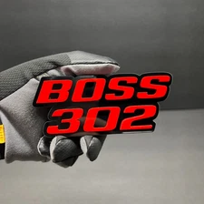 PAIR BOSS 302 Fender Badges – RED 3D Acrylic Tailgate Emblem – Racing Style