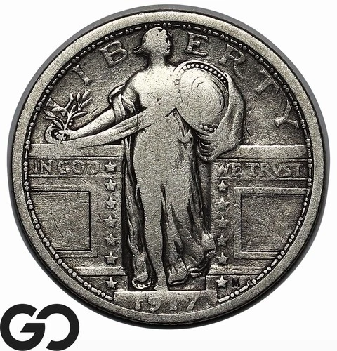 1917 Standing Liberty Quarter Type 1, Full Rims, Choice FINE++/VF