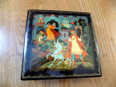 KHOLUI LARGE RUSSIAN USSR VINTAGE LACQUER HAND PAINTED SIGNED BOX 5.75'' 70s-80s
