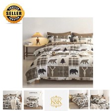 Rustic Lodge Comforter Set - 3 Piece Taupe Bedding with Wildlife Patchwork