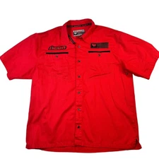 Icon Motorsports Mens XL Red Short Sleeve Button Up Shirt USA Flag Graphic
