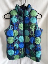 Old Navy Puffer Vest XL Kids Peace Blue Green Excellent Full Zip Fleece Lined