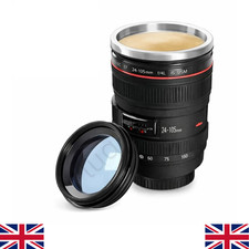 Camera Lens Mug Stainless Steel Coffee Tea Cup Thermos Flask Travel Gift UK