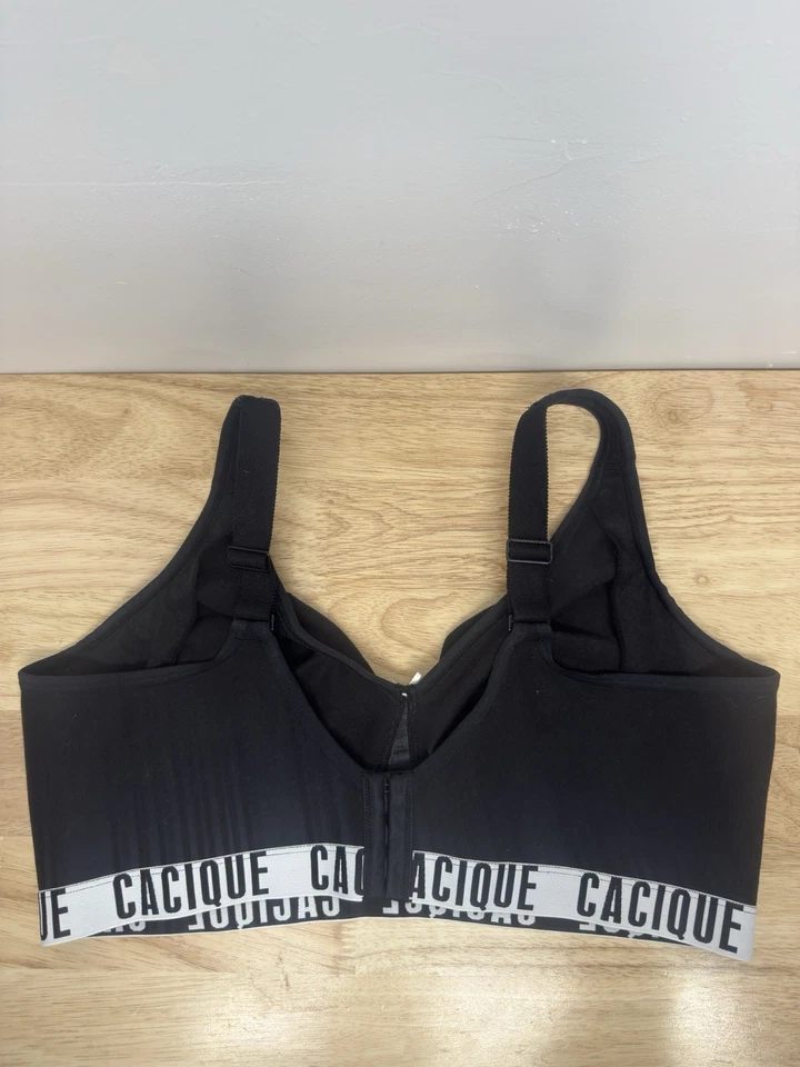 Sujetador Cacique Inalámbrico Sin Forro Cobertura Completa 44 DDD Negro Gris Logo Banda #41 Foto 2 de 4
