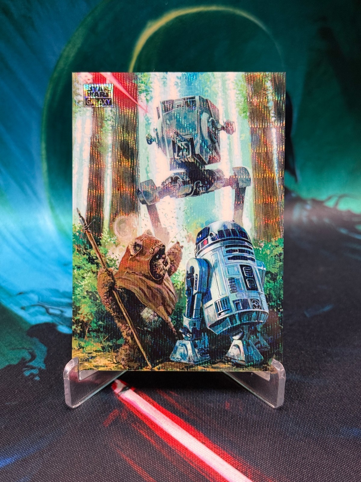 2025 Topps Chrome Star Wars Galaxy #49 Wickett and R2D2 Wave Refractor /99