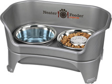 - Express Model W/ Slow Feed Bowl - Mess-Proof Dog Bowls (M/L, Grey) Made in USA