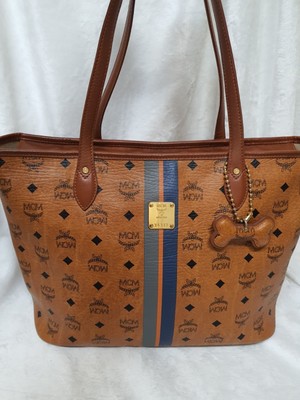 AUTHENTIC MCM Cognac Visetos Shoulder Bag Bone Charm 