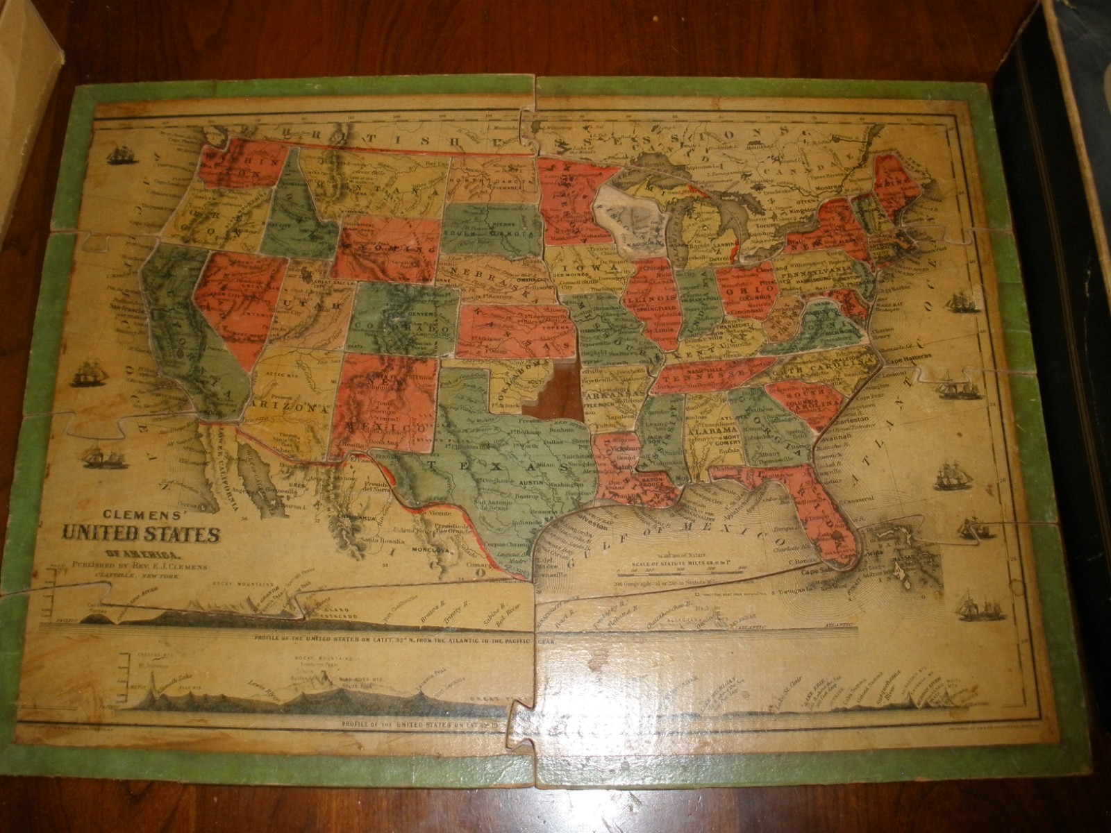 Antique Puzzle 1883 Double Sided Balsa Wood 1 Piece Missing USA & Maine