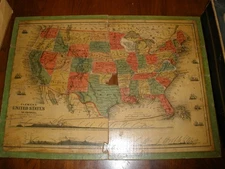 Antique Puzzle 1883 Double Sided Balsa Wood 1 Piece Missing USA & Maine