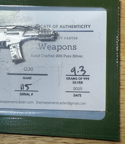 3 Investment Caster Silver 2 - M16, 1 - G36 - Hand Poured - .999 Silver Grams - Picture 3 of 7