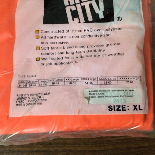 River City Classic 200 Series Protective 3 Piece Suit 2413 Orange XL Extra Large image 2