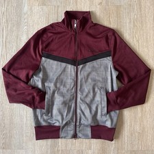Ben Sherman Glen Plaid Full Zip Track Jacket Small Burgundy Grey Y2K