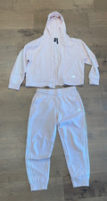 Adidas Women M Essentials 3-Stripes Cropped Hoodie Jogger Set Blush Pink