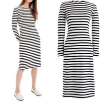 $118 J. Crew Knit Crewneck Midi Dress Cotton Stripe Ivory Navy S, Small.